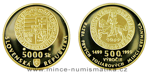 5000 Sk - 500. výročí ražby prvních tolarových mincí na Slovensku v Kremnici