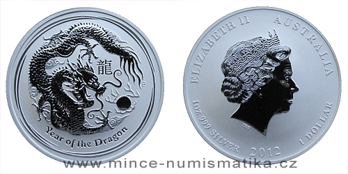 2012 - 1 dollar - Year of the Dragon Ag (Australia Lunar II.)