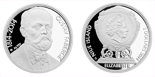 Stříbrná mince 2 NZD Gustav Fabergé