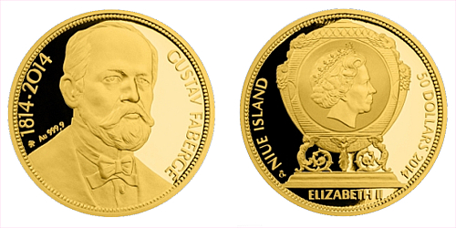Zlatá uncová mince 50 NZD Gustav Fabergé