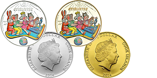 2014 - 2x 1 $ Cook Islands - sada dvou mincí Čtyřlístek s logem veletrhu Sběratel 