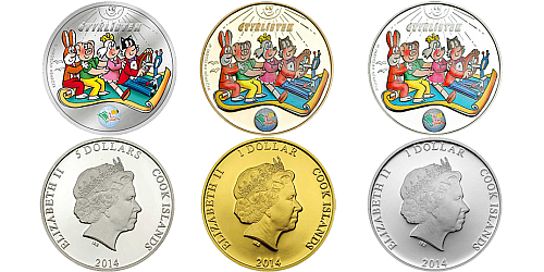 2014 - 5 $ a 2x 1 $ Cook Islands - sada tří mincí Čtyřlístek s logem veletrhu Sběratel 
