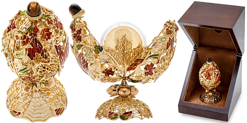 Originální klenot na téma Podzim se zlatou uncovou mincí 50 NZD Gustav Fabergé