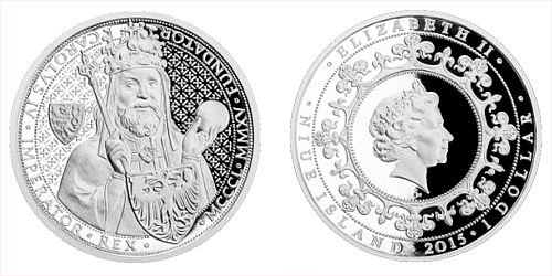 Stříbrná mince 1 NZD Karel IV.