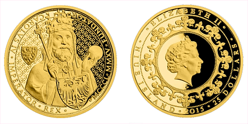 Zlatá půluncová mince 25 NZD Karel IV.
