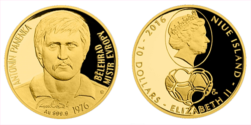 Zlatá čtvrtuncová mince 10 NZD Antonín Panenka