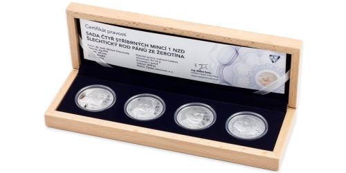 Sada čtyř stříbrných mincí 1 NZD Šlechtický rod pánů ze Žerotína