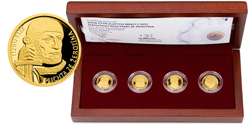 Sada čtyř zlatých mincí 5 NZD Šlechtický rod pánů ze Žerotína
