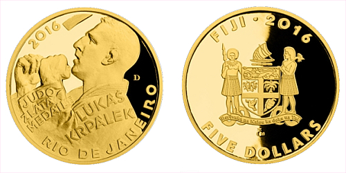 Zlatá čtvrtuncová mince 5 FJD Lukáš Krpálek