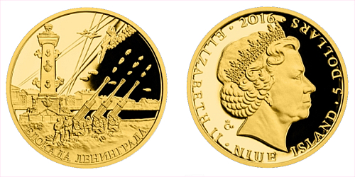 Zlatá mince 5 NZD Obléhání Leningradu