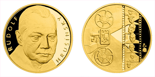 Zlatá čtvrtuncová medaile Rudolf Hrušínský