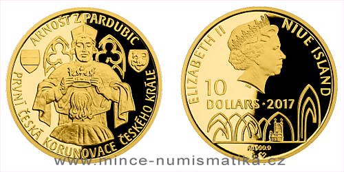 Zlatá čtvrtuncová mince Arnošt z Pardubic - první česká korunovace českého krále