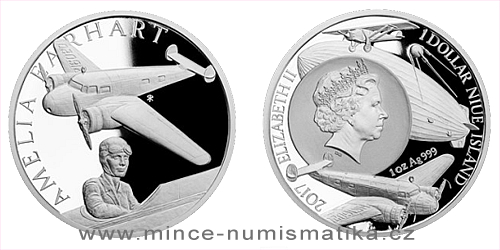 Stříbrná mince Století létání - Amelia Earhartová