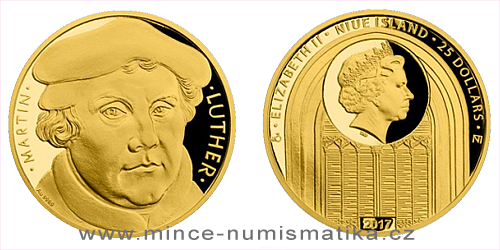 Zlatá půluncová mince Martin Luther - 500. výročí reformace