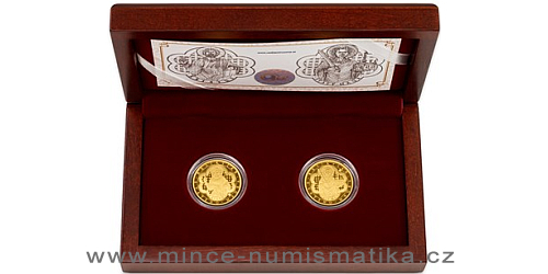 Sada dvou zlatých mincí Relikviář svatého Maura