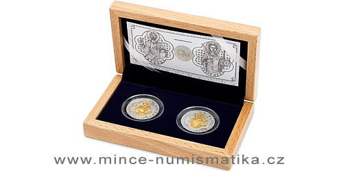 Sada dvou stříbrných mincí Relikviář svatého Maura