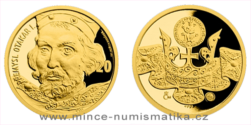 Zlatá medaile s motivem 20 Kč bankovky - Přemysl Otakar I.