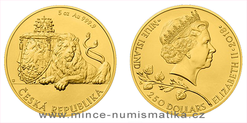 Zlatá pětiuncová investiční mince Český lev 2018
