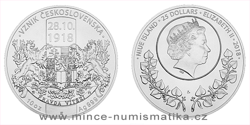 Stříbrná desetiuncová mince Vznik Československa