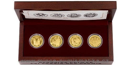 Sada čtyř zlatých mincí Doba Jiřího z Poděbrad