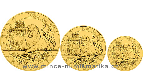 Sada zlatých mincí Český lev 2019 standard - 5 Oz, 10 Oz, 1kg