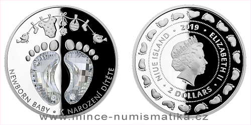 Stříbrná mince Crystal Coin - K narození dítěte