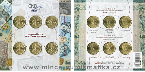 Sada oběžných 20 Kč mincí 2018 - Rok republiky / 2019 - Rok měny