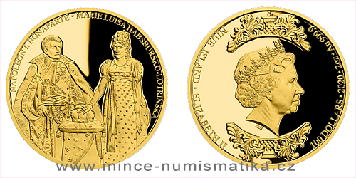 Zlatá dvouuncová mince Napoleon Bonaparte a Marie Luisa Habsbursko-Lotrinská