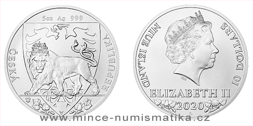 Stříbrná pětiuncová investiční mince Český lev 2020