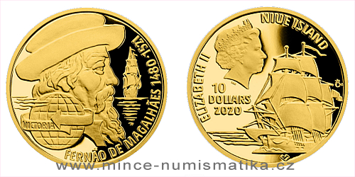 Zlatá čtvrtuncová mince Na vlnách - Fernão de Magalhães