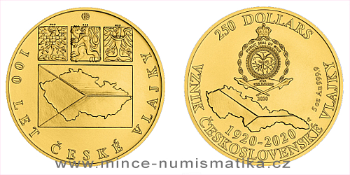 Zlatá pětiuncová mince Česká vlajka