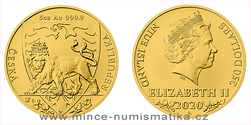 Zlatá pětiuncová investiční mince Český lev 2020