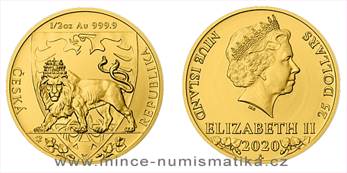 Zlatá 1/2 Oz investiční mince Český lev 2020