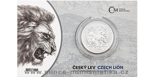Stříbrná uncová investiční mince Český lev 2020 číslovaný obal