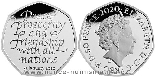 2020 - 50 pencí -  Stříbrná mince Brexit - odchod z Evropské unie
