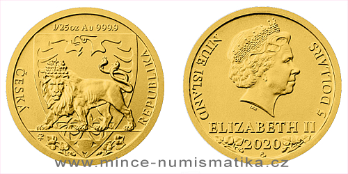 Zlatá 1/25 Oz investiční mince Český lev 2020