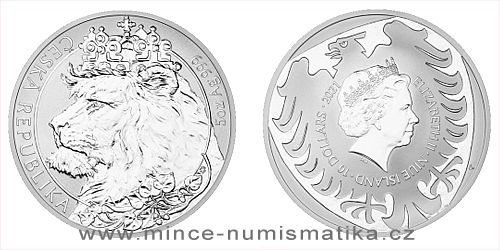Stříbrná pětiuncová investiční mince Český lev 2021 reverse proof