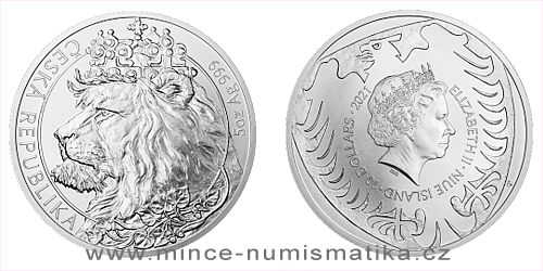 Stříbrná pětiuncová investiční mince Český lev 2021