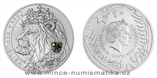 Stříbrná pětiuncová investiční mince Český lev 2021 s hologramem