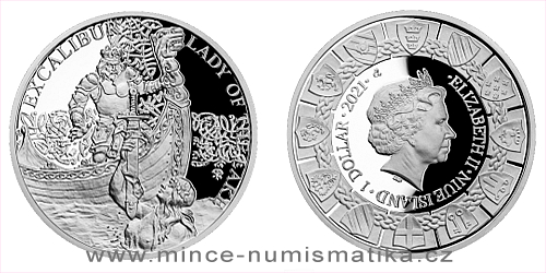 Stříbrná mince Legenda o králi Artušovi - Excalibur a Jezerní paní 