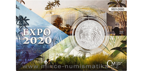 Stříbrná uncová investiční mince Český lev 2021 EXPO číslovaný obal