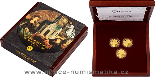 Sada tří zlatých mincí Sv. Anežka Česká