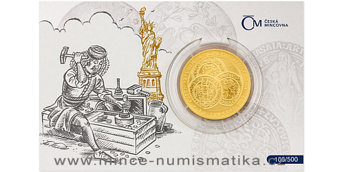 Zlatá uncová investiční mince Tolar - Česká republika 2021 číslovaný obal
