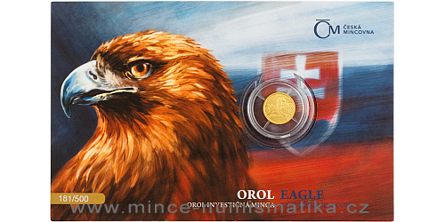 Zlatá 1/25 Oz investiční mince Orel 2021 číslovaný obal