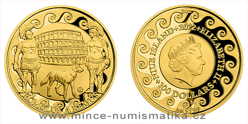 Zlatá dvouuncová mince Romulus a Remus