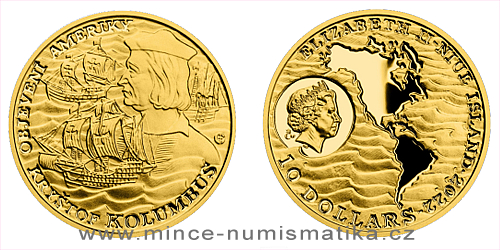 Zlatá čtvrtuncová mince Objevení Ameriky - Kryštof Kolumbus