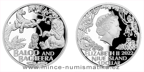Stříbrná mince Kniha Džunglí - Medvěd Balú a černý panter Baghíra