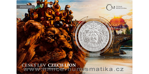Stříbrná uncová investiční mince Český lev 2022, číslovaný obal SBĚRATEL