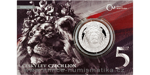 Stříbrná uncová investiční mince Český lev 2022 proof číslovaný VÝROČÍ