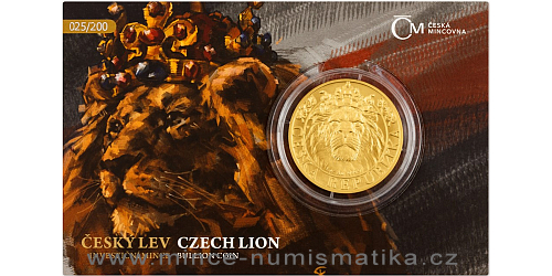 Zlatá uncová investiční mince Český lev 2022 číslovaný obal